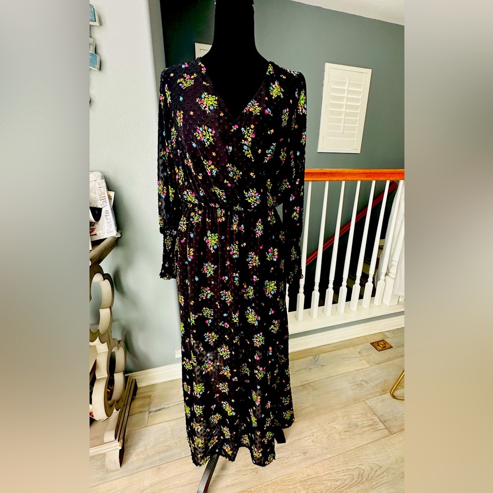Zara Floral Black Dress Size Xs